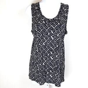 Caslon Sleeveless Top Black/Tan Abstract Print, Small